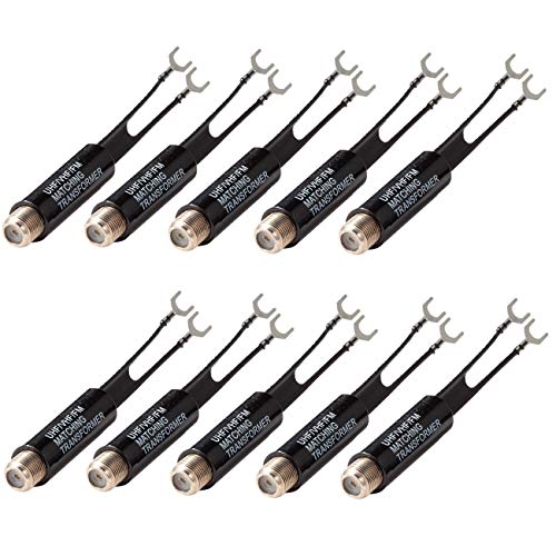 Book Cover Impedance Matching Transformer, Ancable 10-Pack Indoor 75 Ohm to 300 Ohm UHF/VHF FM Matching Transformer Adapter with F Female Jack for Antenna and Coax Cable on TV Receiver Radio Tuner