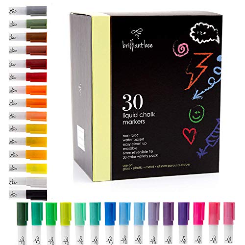 Book Cover Brilliant Bee - Liquid Chalk Marker 30 Pack Multi Color - Reversible Chisel and Round Tip