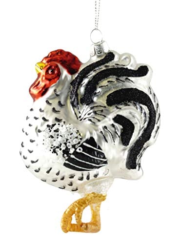 Book Cover Party Explosions Barnyard Rooster Glass Hanging Ornament (Black & White)