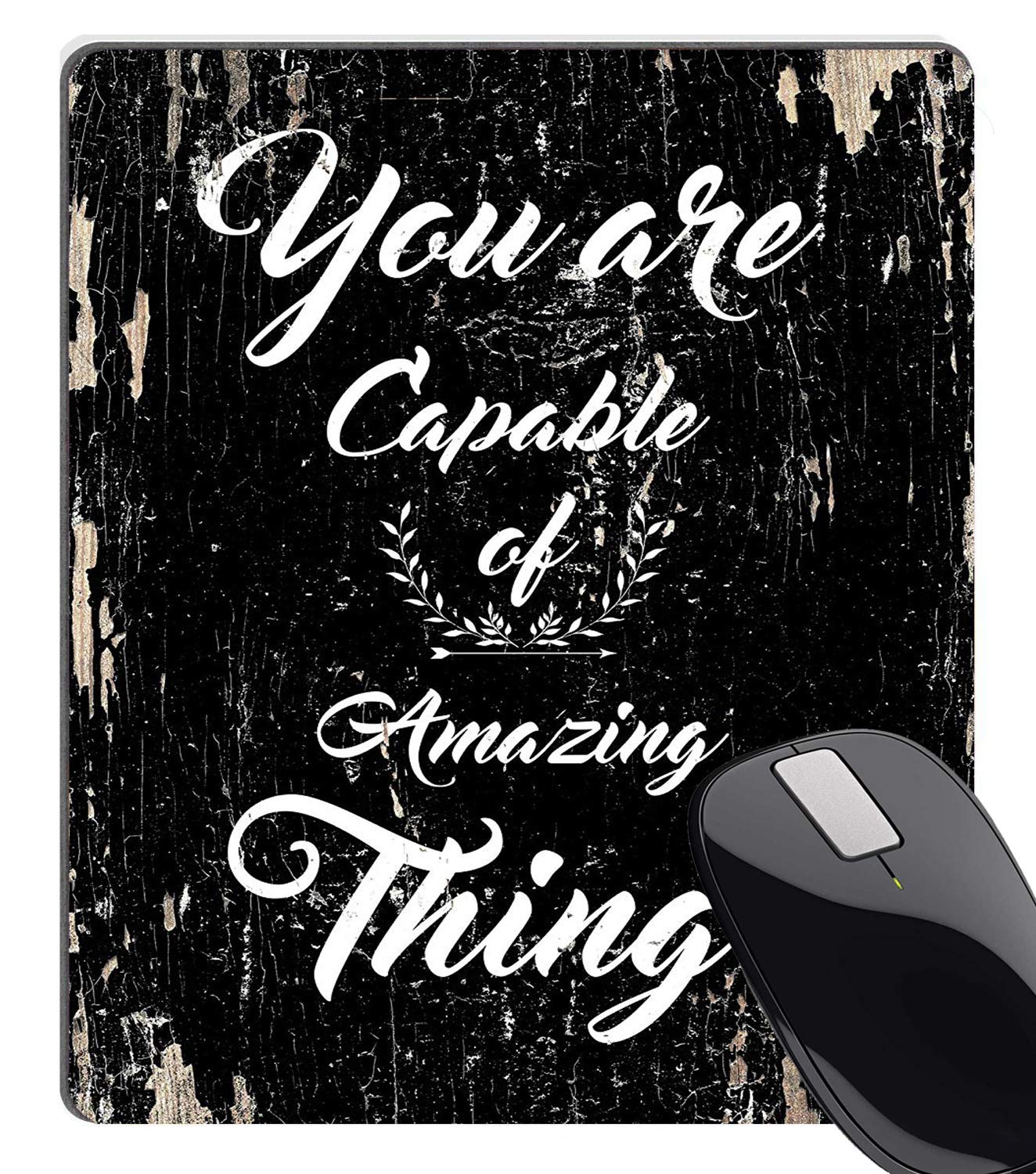 Book Cover Wknoon Vintage Black Old Barn Wood Inspirational Quote Mouse Pad, You are Capable of Amazing Things Motivation Quote Saying Black Print