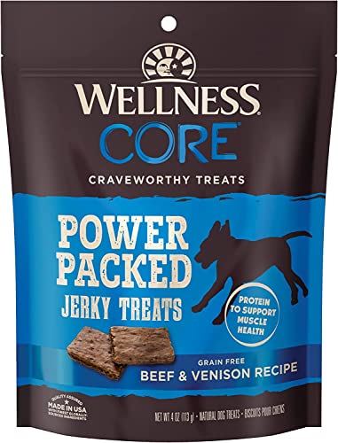 Book Cover WELLNESS CORE Pure Rewards Natural Grain Free Dog Treats, Soft Jerky Bites, 4-Ounce Bag (Beef & Venison Jerky, (3 Pack) 4-Ounce Bag)