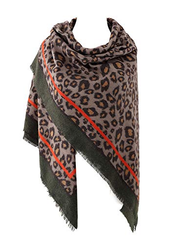 Book Cover Women's Leopard Print Blanket Square Wrap Scarf (Army Green)