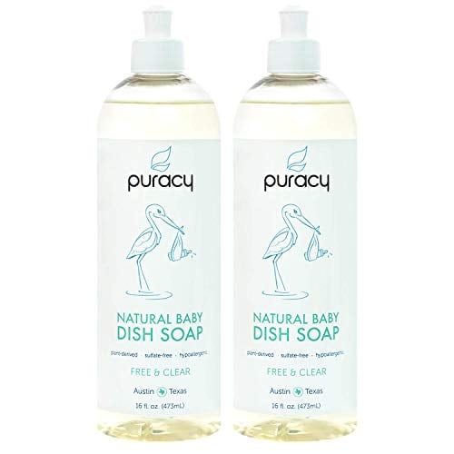 Book Cover Puracy Natural Baby Dish Soap, Free & Clear, Sulfate-Free Liquid Bottle Detergent, 16 Ounce (2-Pack)
