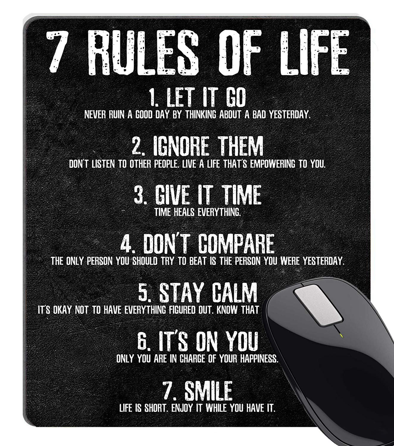 Book Cover Wknoon 7 Rules of Life Motivational Quotes Mouse Pad Custom, Inspirational Quote About Life Mouse Pads for Computers