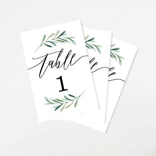 Book Cover Tumbalina Wedding Table Numbers, Botanical Greenery Design, 4x6 Calligraphy Design, Double Sided, Numbers 1-25