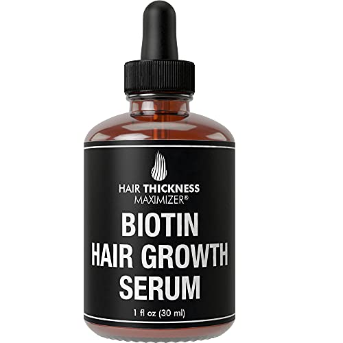 Book Cover Biotin Hair Growth Serum For Hair Thickening + Moisturizing. Vegan Hair Growth Oil Scalp Treatment For Women, Men with Dry, Frizzy, Weak Hair and Hair Loss. With Ginger + Rosemary. Unscented 1oz