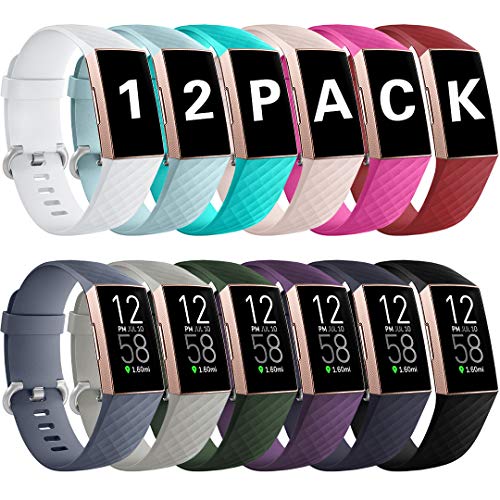 Book Cover Ouwegaga Compatible with Fitbit Charge 4 Bands for Women Men,for Fitbit Charge 3 Bands Fitness Wristbands Small 12 Packs