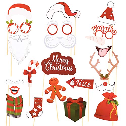 Book Cover 2019 New Christmas Photo Booth Props Kit 36 Pcs with Merry Christmas Banner for Xmas Decorations Theme Party Favors