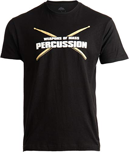 Book Cover Weapons of Mass Percussion | Funny Drum Drummer Music Band Men Women T-Shirt-(Adult,M) Black