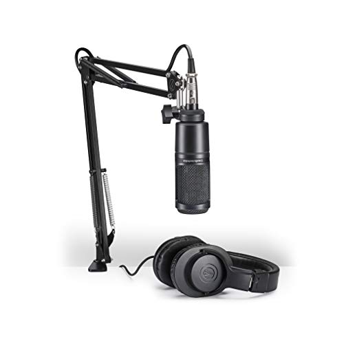Book Cover Audio-Technica AT2020PK Vocal Microphone Pack for Streaming/Podcasting, Includes XLR Cardioid Condenser Mic, Adjustable Boom Arm, and Monitor Headphones,Black