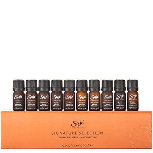 Book Cover Saje Signature Selection Diffuser Blend Kit, Aromatherapy Essential Oil Blends, 10 (0.17 fl oz) Bottles, 100% Plant-Based