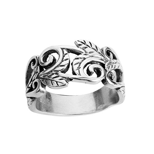Book Cover CloseoutWarehouse Sterling Silver Acacia Leaves Filigree Ring (Color Options, Sizes 2-15)