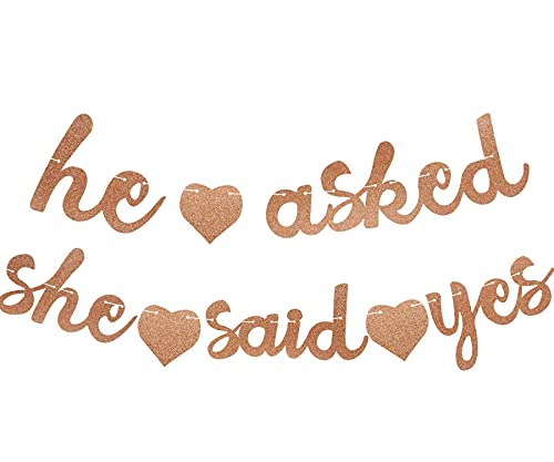 Book Cover He Asked She Said Yes Banner Bachelorette Garland Rose Gold Glitter Bridal Shower Engagement Valentine's Day Party Decorations (Rose Gold)