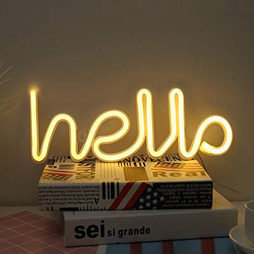 Book Cover LED Hello Shape Neon Word Sign Neon Letters Light Art Decorative Lights Wall Decor for Baby Room Christmas Wedding Party Supplies (Warm White Hello)