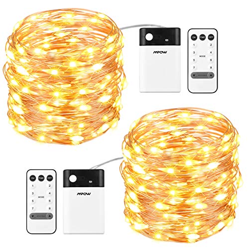 Book Cover Mpow 33ft 100 LED Battery Operated String Lights, Fairy String Lights Remote Control, Decorative Lights Dimmable, Copper Wire Lights Bedroom, Patio, Garden, Parties (2 Colors Changable)