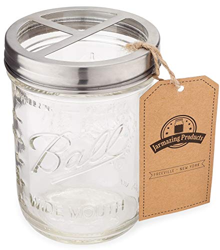 Book Cover Jarmazing Products Mason Jar Toothbrush Holder - with 16 Ounce Ball Mason Jar – Made from Rust-Proof Stainless Steel