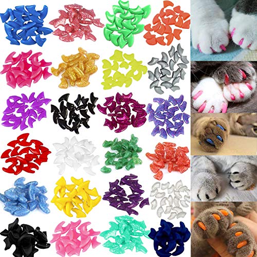 Book Cover VICTHY 140pcs Cat Nail Caps, Colorful Pet Cat Soft Claws Nail Covers for Cat Claws with Glue and Applicators Extra Small Size