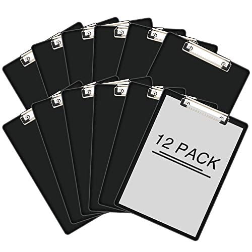 Book Cover SUNEE Plastic Clipboard Color Letter Size Low Profile Clip, Transparent, Opaque Color (Black, 12-Pack)