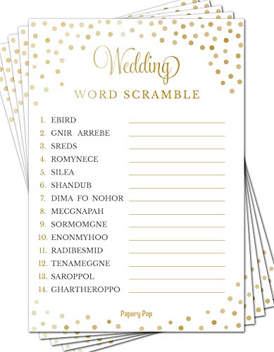 Book Cover Wedding Word Scramble Game Cards (50 Pack) - Bridal Shower Games - Bachelorette Party Games Ideas Activities Supplies