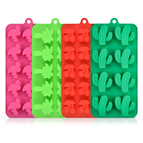 Book Cover Candy Molds Silicone Chocolate Molds - Silicone Molds Including Cactus, Flamingo, Coconut Tree & Cherry for Making Candy, Chocolate, Fruit Snack, Pack of 4