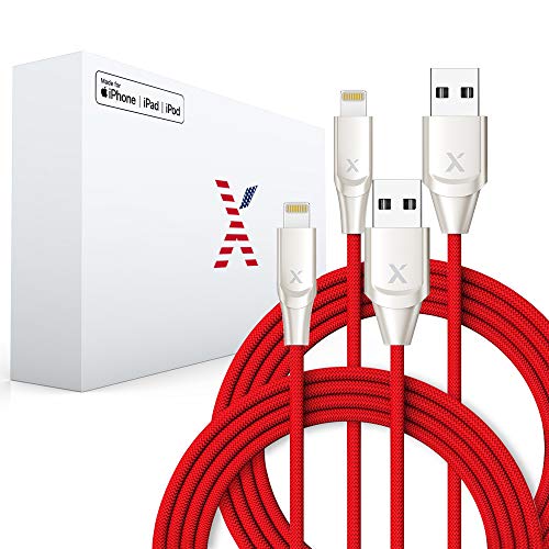 Book Cover Xcentz iPhone Charger 3ft, Apple MFi Certified Lightning Cable (2 Pack), High-Speed iPhone Charger Cable Durable Braided Charging Cord for iPhone X/XS/XR/XS Max/8/7/7 Plus/6/5s, iPad Mini/Air, Red