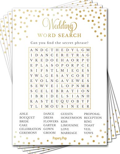 Book Cover Wedding Word Search Game Cards (50 Pack) - Bridal Shower Games - Bachelorette Party Games Ideas Activities Supplies