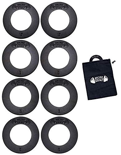Book Cover Micro Gainz Calibrated Fractional Weight Plate Set of .25LB-.50LB-.75LB-1LB Plates (8 Plate Set) w/Bag- Designed for Olympic Barbells, Used for Strength Training & Micro Loading, Made in USA