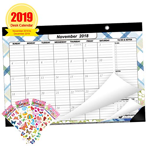 Book Cover HeiYi 2018-2019 Desk Calendar Monthly Desk Pad Calendar Wall Calendar with Four Planner Stickers (November 2018 to December 2019,16