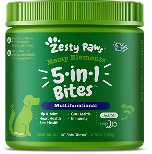Book Cover Zesty Paws 5-in-1 Bites for Dogs + Hemp Seed, 90 Count(Packaging May Vary)