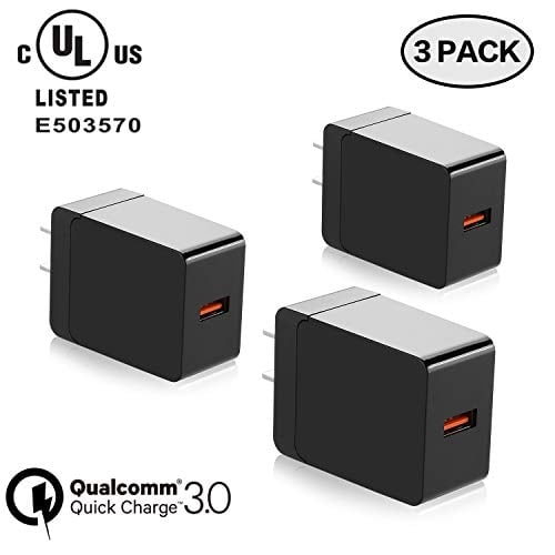 Book Cover 3-Pack 18W Quick Charge 3.0, Qelebet Qualcomm Certified QC3.0 USB Wall Charger, UL Certified Travel Adapter Compatible with iPhone XS/X/8/7/6/Plus/iPad, Samsung, LG, Nexus, HTC and More (Black)