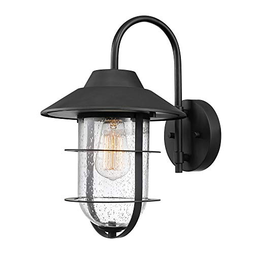 Book Cover Globe Electric 44333 Matthews 1-Light Outdoor Indoor Wall Sconce, Matte Black, Seeded Glass Shade, 14.9