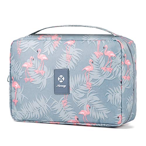 Book Cover Hanging Travel Toiletry Bag Cosmetic Make up Organizer for Women and Girls Waterproof (Flamingo)