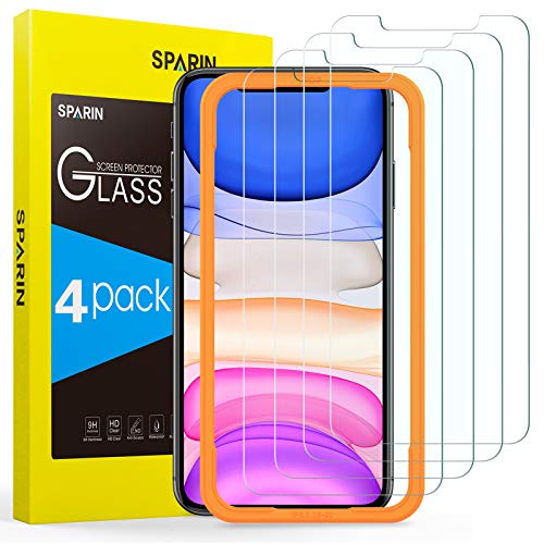 Book Cover SPARIN Screen Protector Compatible with iPhone 11 / XR 6.1 inch, 4 Pack Tempered Glass with Alignment Frame