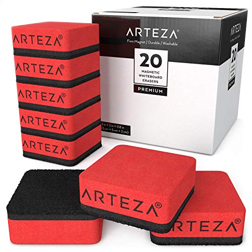 Book Cover Arteza Mini Whiteboard Erasers, Pack of 20, 2 x 2 x 0.8 Inches, Washable Magnetic Erasers for Dry-Erase Boards and Chalkboards, Classroom, Home, and Office Supplies for Students and Teachers