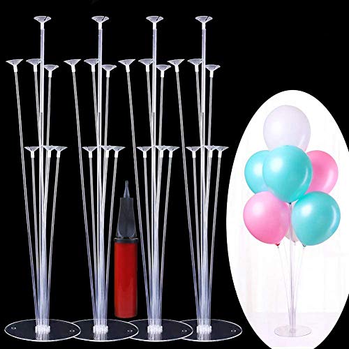 Book Cover Balloon Stand Kit, 4 Set Clear Balloon Column Stand Kits with 7 Sticks 7 Cups 1 Base Table Desktop Holder and 1 Pump, DIY Balloon Holder for Birthday ,Wedding ,Party, Christmas Decorations