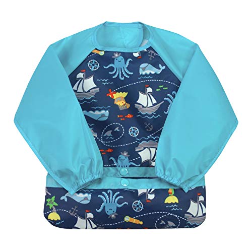Book Cover Green Sprouts Snap & Go Easy-Wear Long Sleeve Bib 12-24M Pirates, of