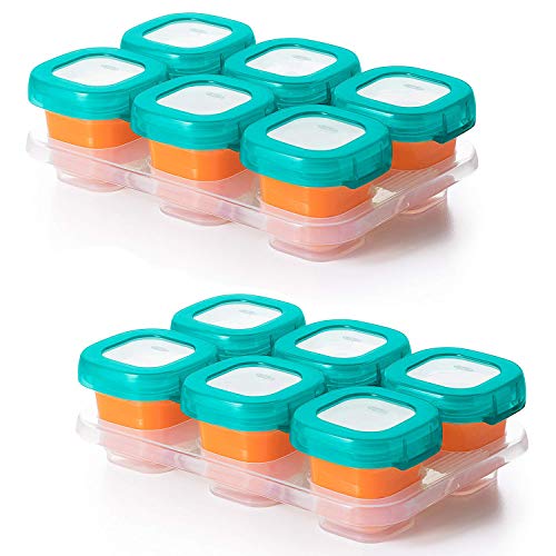 Book Cover OXO TOT Baby Blocks Food Storage Containers, Teal, 2 Ounce - Set of 2