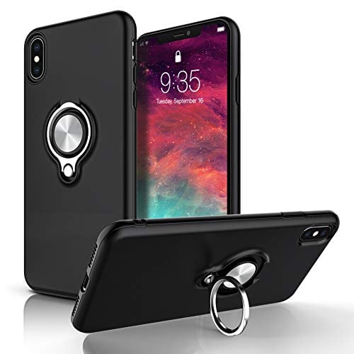 Book Cover iPhone Xs Max Case, iCaber 360 Degree Rotating Ring Holder Grip Case Dual Layer Protective Cover for iPhone Xs Max
