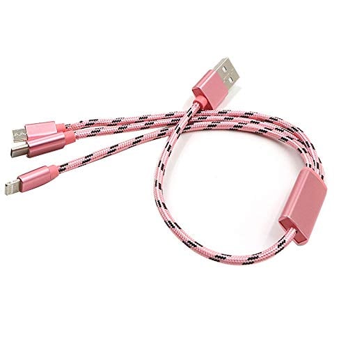 Book Cover 3 in 1 USB Cable 1ft Multiple USB Cable Cord 35cm Nylon Braided Multiple Universal Type c USB Cable for Nexus 6P ChromeBook Android-Pink