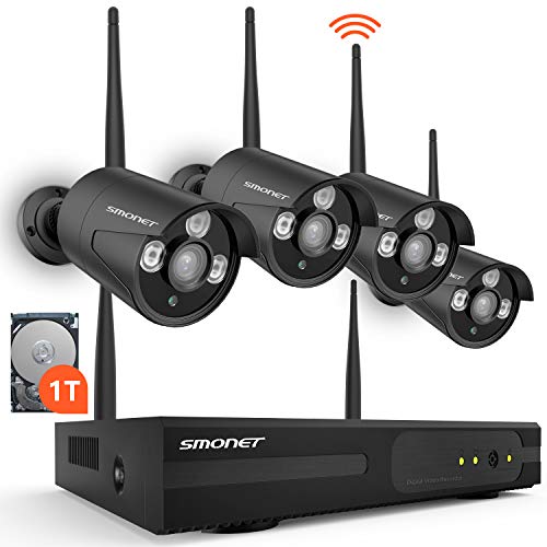 Book Cover Security Camera System Wireless,SMONET 8-Channel 1080P Home Security System(1TB Hard Drive),4pcs 960P(1.3 Megapixel) Indoor/Outdoor Wireless IP Cameras,P2P,Night Vision,Easy Remote View,Free APP