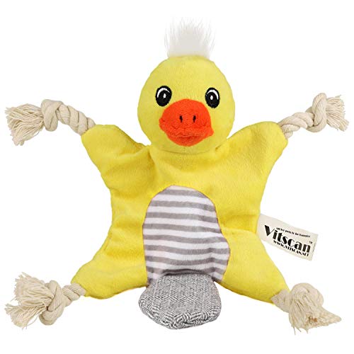 Book Cover Stuffless Dog Toy for Puppy, Crinkle Duck Dog Toy Flat Squeaky Plush Toys with Tug Rope Knots, Hunting Fetching Dog Chew Toy for Small Medium Dogs