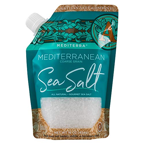 Book Cover SaltWorks Mediterra Mediterranean Sea Salt, Coarse Grain, Artisan Pour Spout Pouch, 16 Ounce