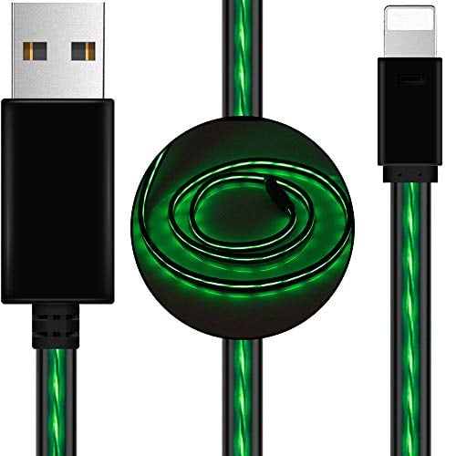 Book Cover AoLiPlus 6.6 FT Longer LED Charging Cable Visible Flowing Light UP USB Charger Sync Data Cords Compatible with Phone X/8/8 Plus/7/7 Plus/6/6 Plus/5/5S/5C/SE/Pad and More (Green)