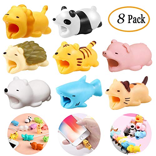 Book Cover 8 Pieces Cable Bites Cute Animal Cable Accessory for iPhone Cord Cables Protector(Shark + Polar Bear+Tiger + Cat + Panda+ Hedgehog + Lion+Pig) Animal bite Cable Protector
