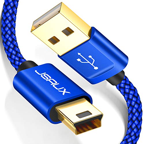 Book Cover JSAUX Mini USB Cable, 2 Pack (3.3ft+6.6ft) USB 2.0 Type A to Mini B Charger Nylon Braided Cord Compatible with GoPro Hero 3+, PS3 Controller, MP3 Player, Dash Cam, Digital Camera etc.