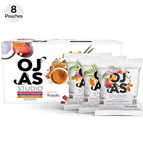 Book Cover OJAS STUDIO Date & Grain Bites, 3 Flavor Variety Pack, 8 Pouches, 5-7 bites per Pouch, made with organic dates & oats, no artificial sweeteners