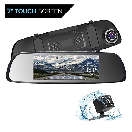 Book Cover ILIHOME Mirror Dash Cam, 7 inch Touch Screen 1080P Dual Lens Dash Cam with 6G Lens Front Cam and Waterproof Rear Cam, Night Vision, WDR, Loop Recording, G-Sensor, Parking Mode