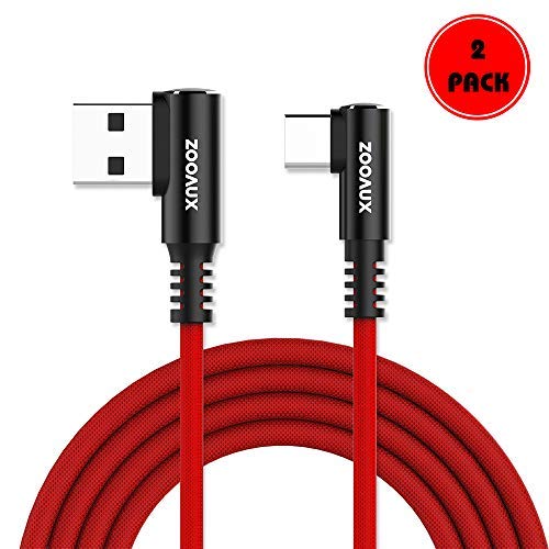 Book Cover ZOOAUX [2-Pack] Type C Cable (6.6FT) Fast Charging Cable Double Braided Nylon Cord Compatible Samsung Galaxy S10+ /S10 /S9 /S8 Plus Note 9 8,LG G6 V30 (Red, Right Angle)