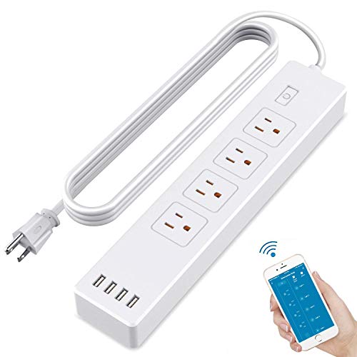Book Cover WiFi Smart Power Strip Surge Protector Extension with 4 Individual Control Smart Plugs and 4 USB Ports and 5.9ft Long Extension Cord, Smart Life APP Work with Alexa & Google Assistant