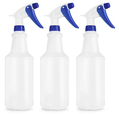Book Cover Plastic Spray Bottle 32 OZ, HDPE, Chemical Resistant with Fully Adjustable Head Sprayer for Chemical and Cleaning Solution, Pack of 3